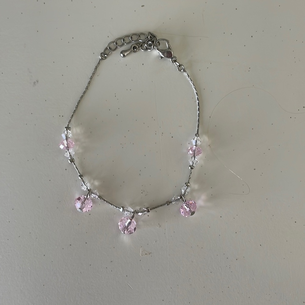 NWOT Delicate Silver Bracelet with Light Pink and Transparent Jewels